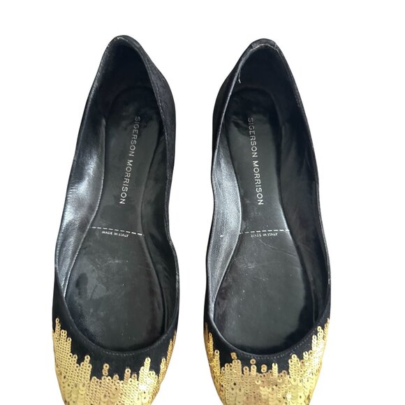SIGERSON MORRISON Black Gold Suede Sequined Ballet Flats Size 6 - Picture 4 of 8